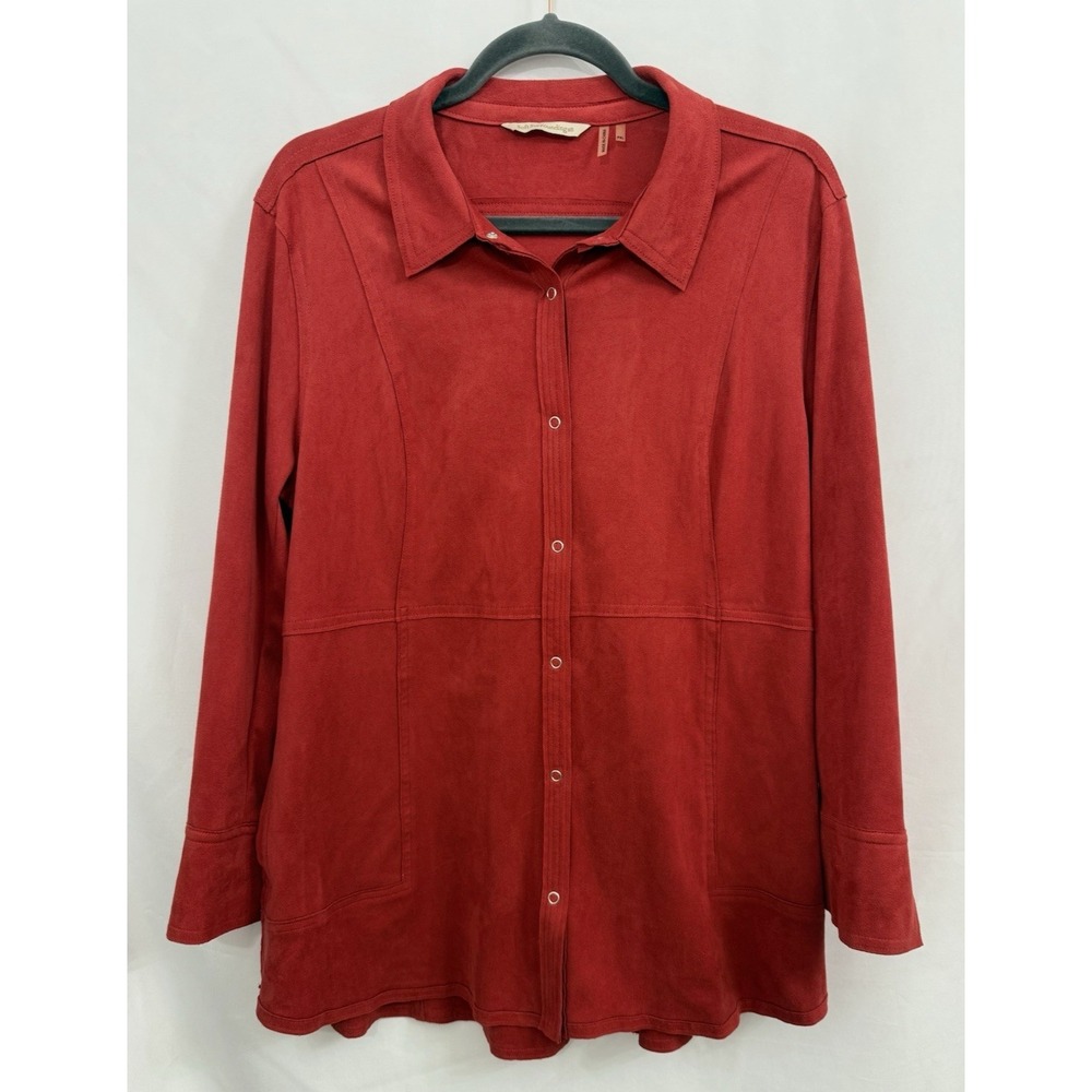 Soft‎ Surroundings Red Faux Suede Snap Front Tunic Top Women's Size PXL